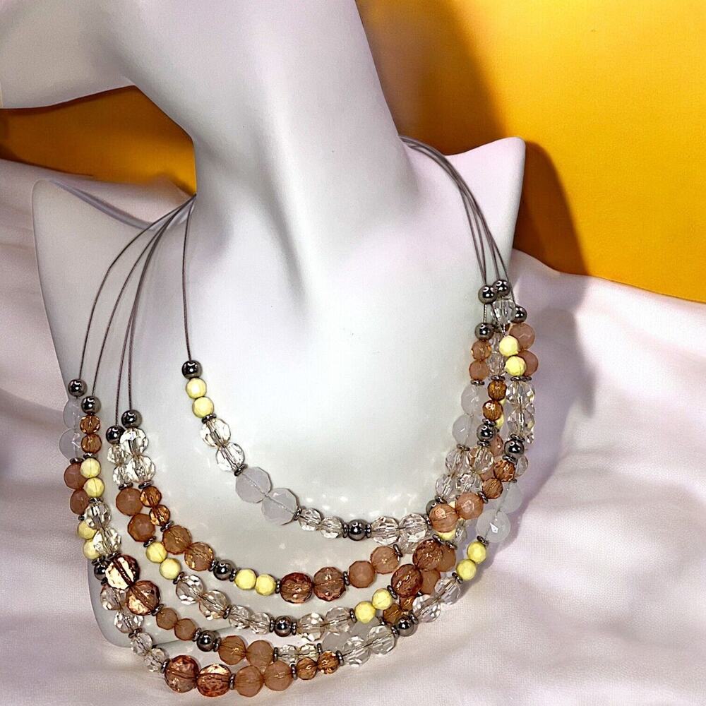 New York & Co Multicolored Multistrand Beaded Silver-Tone Wire 20.5" Necklace!